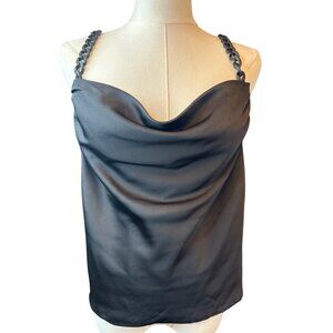 2/$30 Zara XS Black Chain Strap Cowl Neck Satin Top Polyester Blend